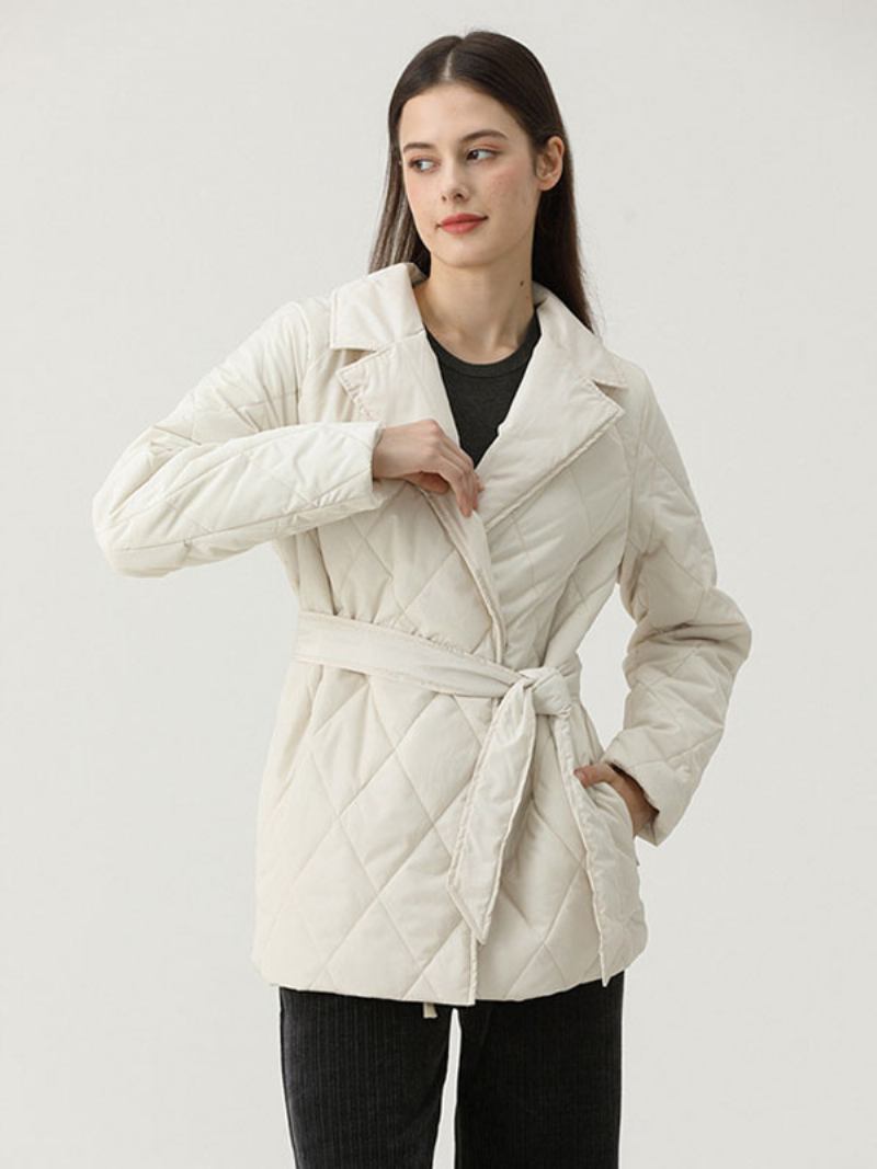 Casacos Puffer Femininos Brancos À Prova Vento Com Cinto Inverno Quente Outerwear - Branco