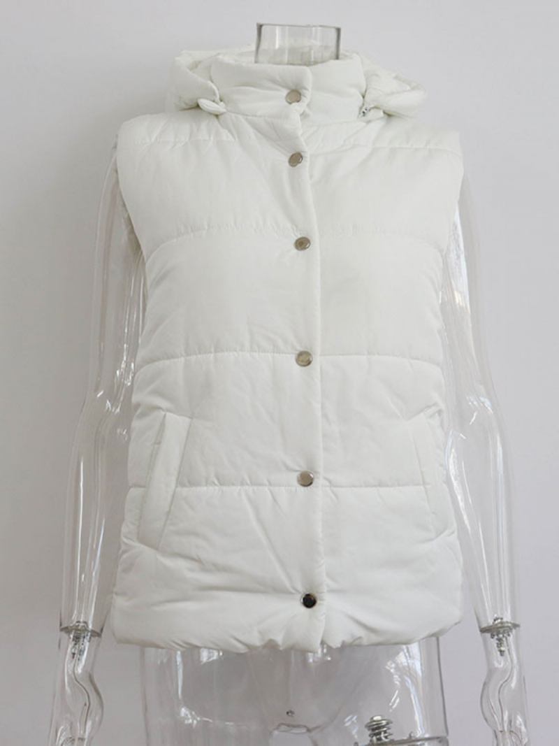 Colete Puffer Feminino Com Capuz Gola Engrossar Casacos Inverno - Branco