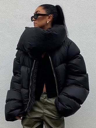 Jaqueta Puffer Feminina Casacos Preto Gola Inverno Outerwear