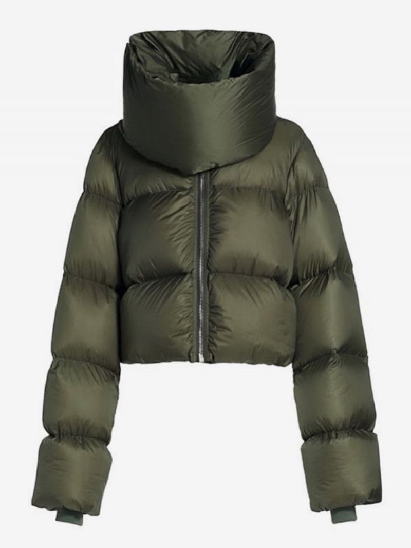 Jaqueta Puffer Feminina Casacos Preto Gola Inverno Outerwear - Verde