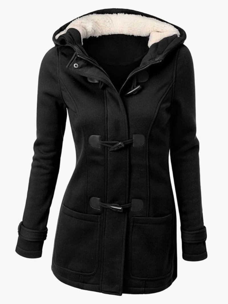 Jaquetas Inverno Para Mulheres Com Capuz E Casaco Cinza - Preto