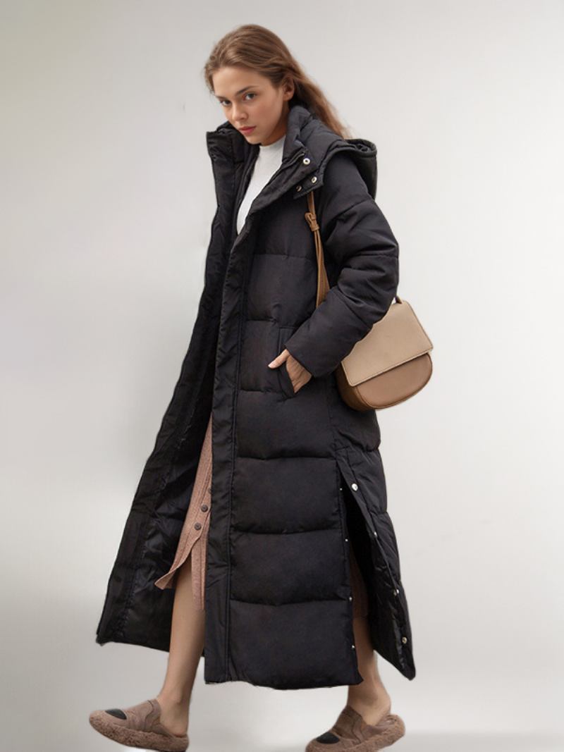 Puffer Coats Ecru Branco Inverno Casacos Longos Para Mulheres - Preto