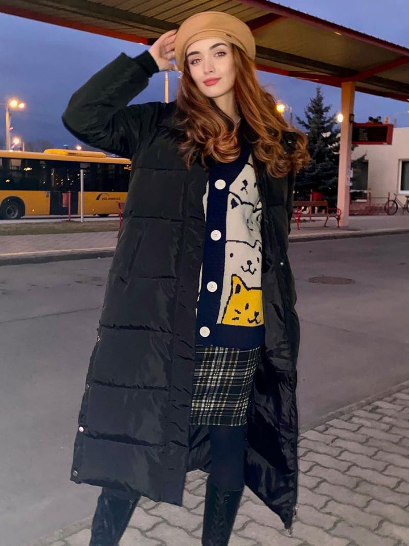 Puffer Coats Ecru Branco Inverno Casacos Longos Para Mulheres - Preto