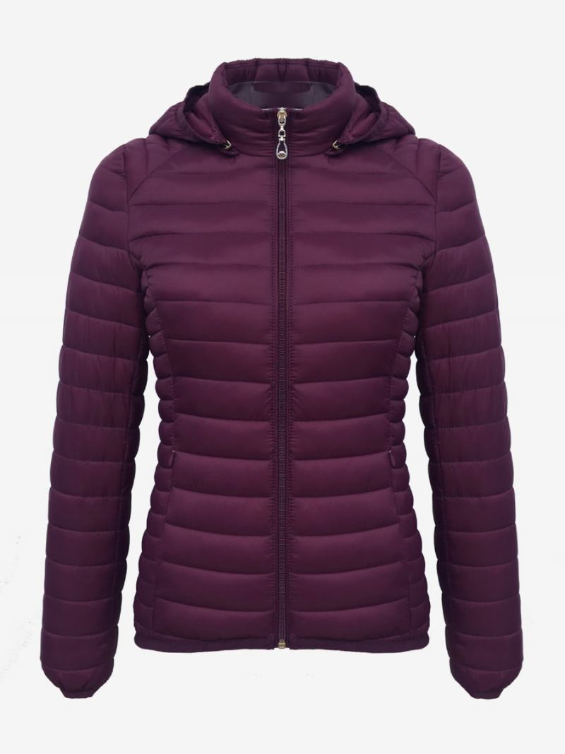 Puffer Coats Rosa Algodão Com Capuz Inverno Casacos Quentes Para Mulheres - Borgonha