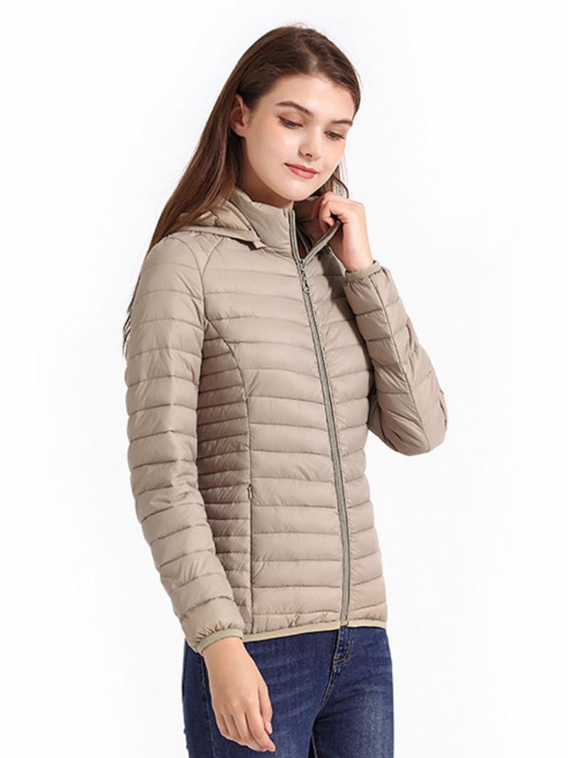 Puffer Coats Rosa Algodão Com Capuz Inverno Casacos Quentes Para Mulheres - Bege