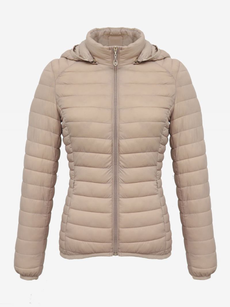 Puffer Coats Rosa Algodão Com Capuz Inverno Casacos Quentes Para Mulheres - Bege