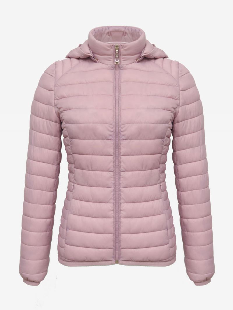 Puffer Coats Rosa Algodão Com Capuz Inverno Casacos Quentes Para Mulheres - Rosa