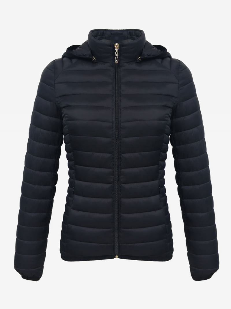 Puffer Coats Rosa Algodão Com Capuz Inverno Casacos Quentes Para Mulheres - Preto