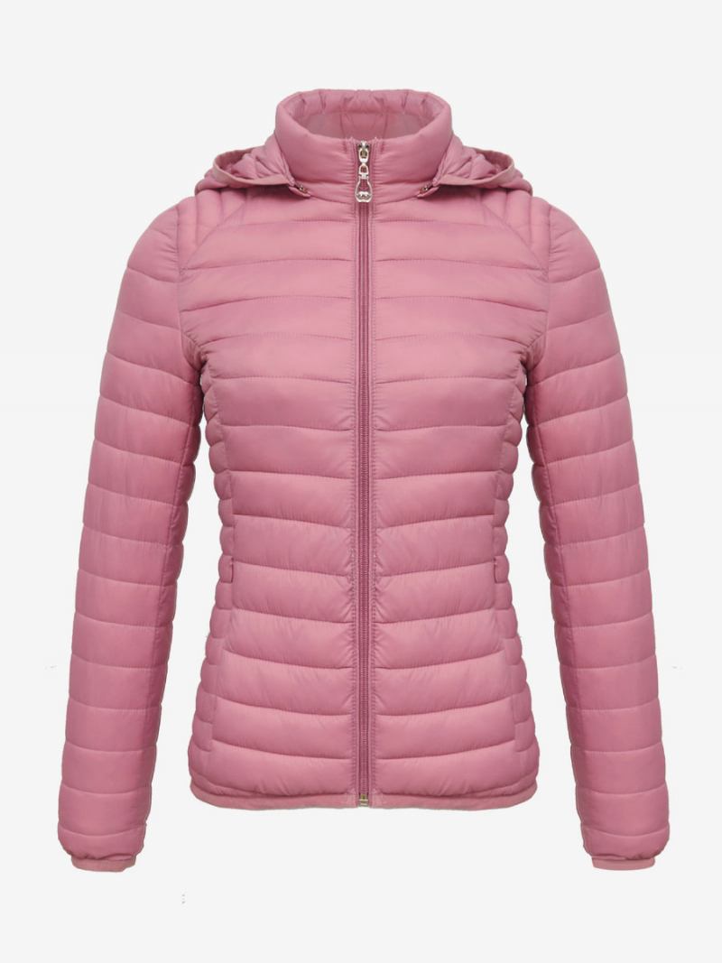 Puffer Coats Rosa Algodão Com Capuz Inverno Casacos Quentes Para Mulheres - Rosa Camafeu