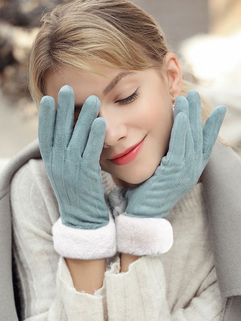 Luvas Aquecidas Quentes Do Inverno Da Pele Falso Das Senhoras Para Mulheres - Azul Céu Claro