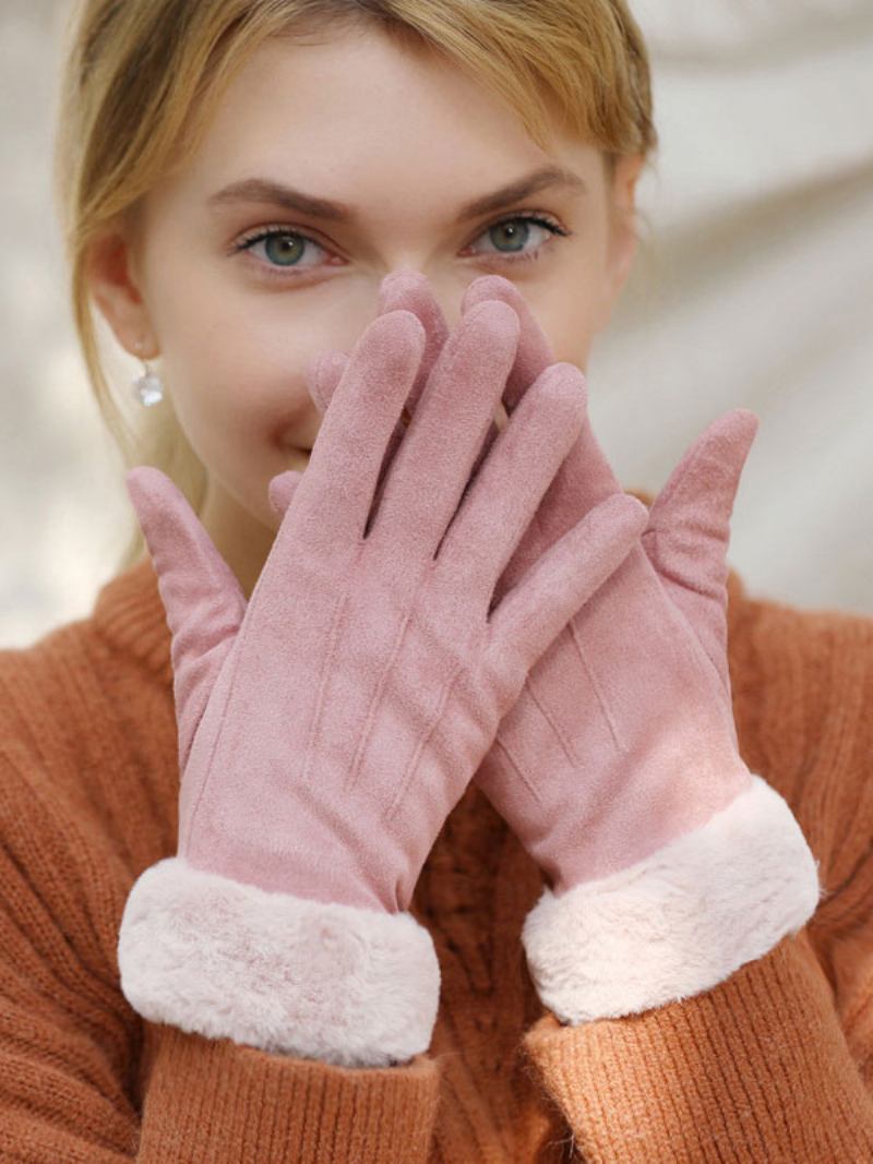 Luvas Aquecidas Quentes Do Inverno Da Pele Falso Das Senhoras Para Mulheres - Rosa