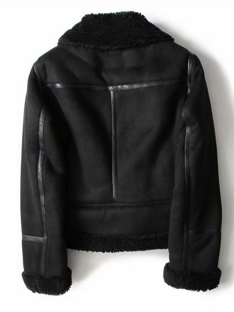 Casaco Camurça Falso Shearling Inverno Agasalhos Para Mulheres - Preto