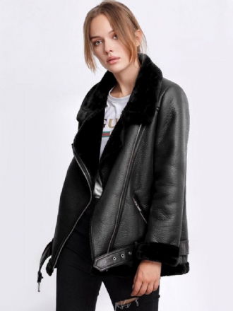 Jaqueta Couro Feminina Faux Shearling Pu Moto Casacos Inverno