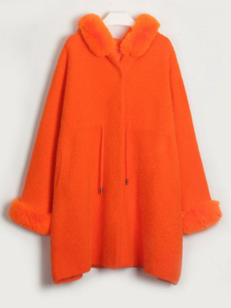 Jaqueta Feminina Manga Comprida Com Capuz Oversized Outono Inverno - Vermelho Laranja