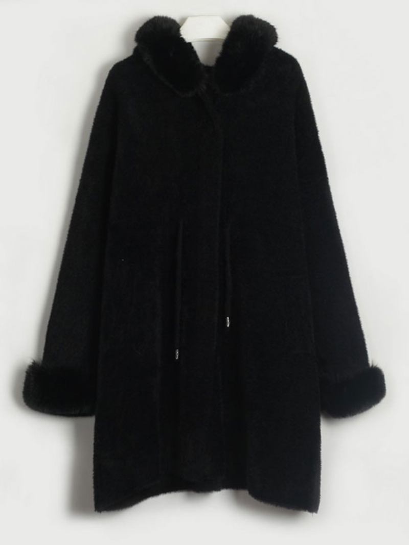 Jaqueta Feminina Manga Comprida Com Capuz Oversized Outono Inverno - Preto