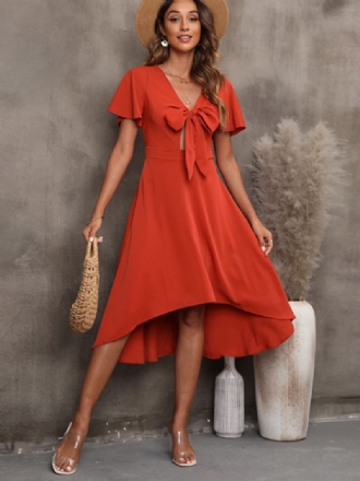 Vestido Feminino Verão Com Zíper Vermelho Tijolo Praia Médio