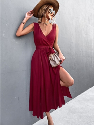 Vestido Maxi Feminino Com Decote Em V Longo Sem Mangas