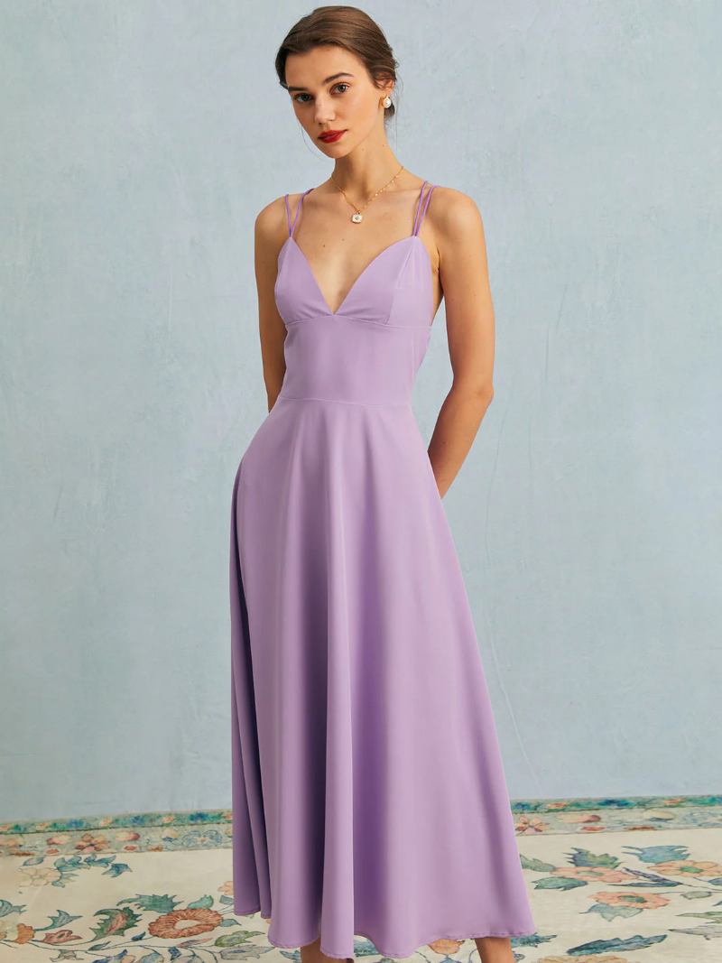 Vestido Preto Feminino Com Alças Finas Sem Mangas Plissado Vestidos Maxi Baile - Roxo