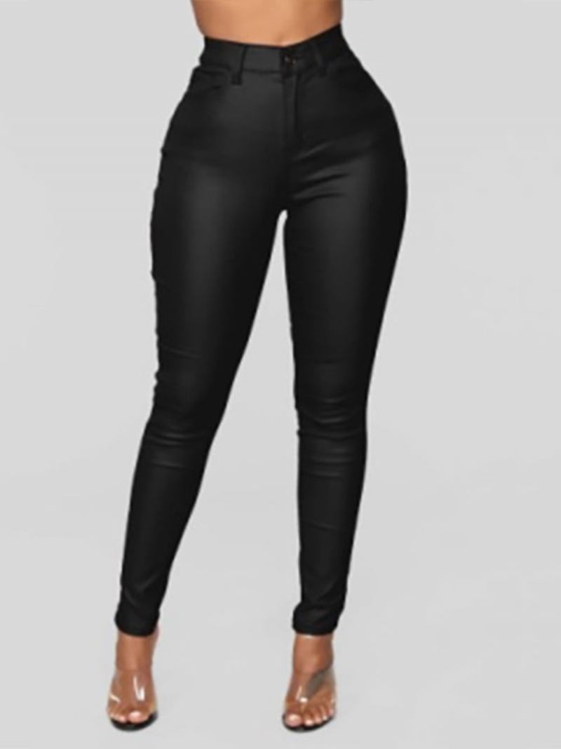 Calça Feminina Couro Pu Borgonha - Preto