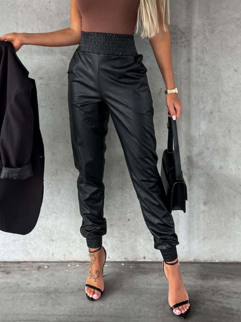 Calça Feminina Couro Pu Preta - Preto