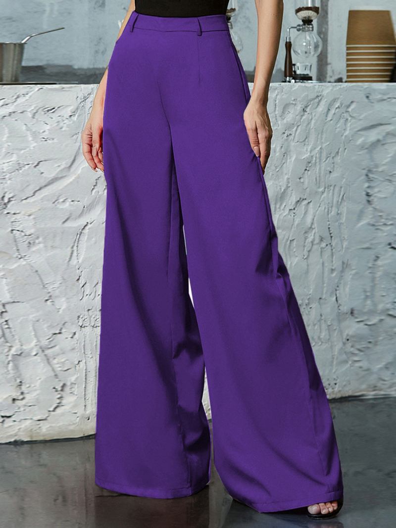 Calça Feminina Preta Plissada Oversized Cintura Levantada - Roxo