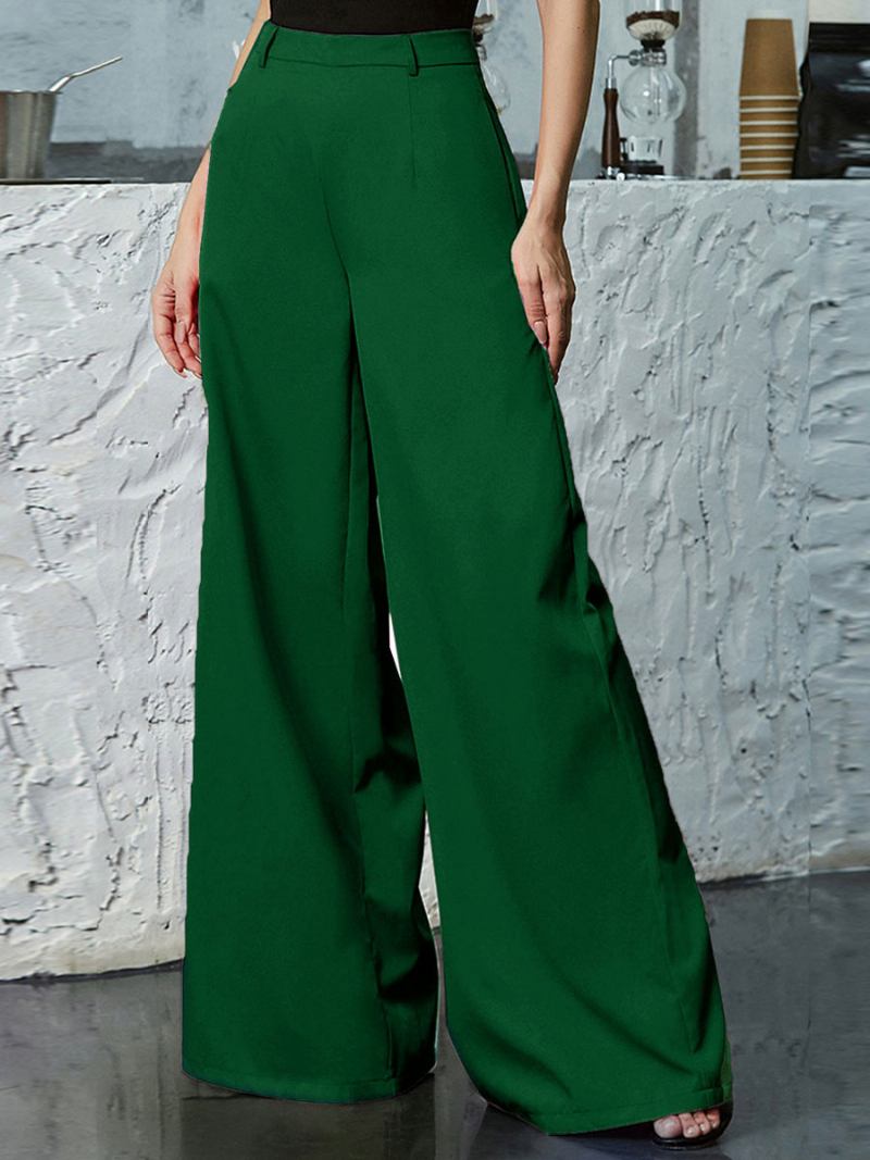 Calça Feminina Preta Plissada Oversized Cintura Levantada - Verde Escuro