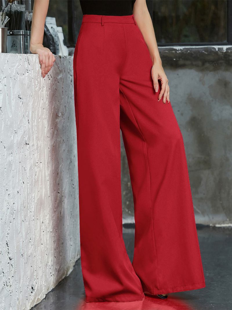 Calça Feminina Preta Plissada Oversized Cintura Levantada - Vermelho