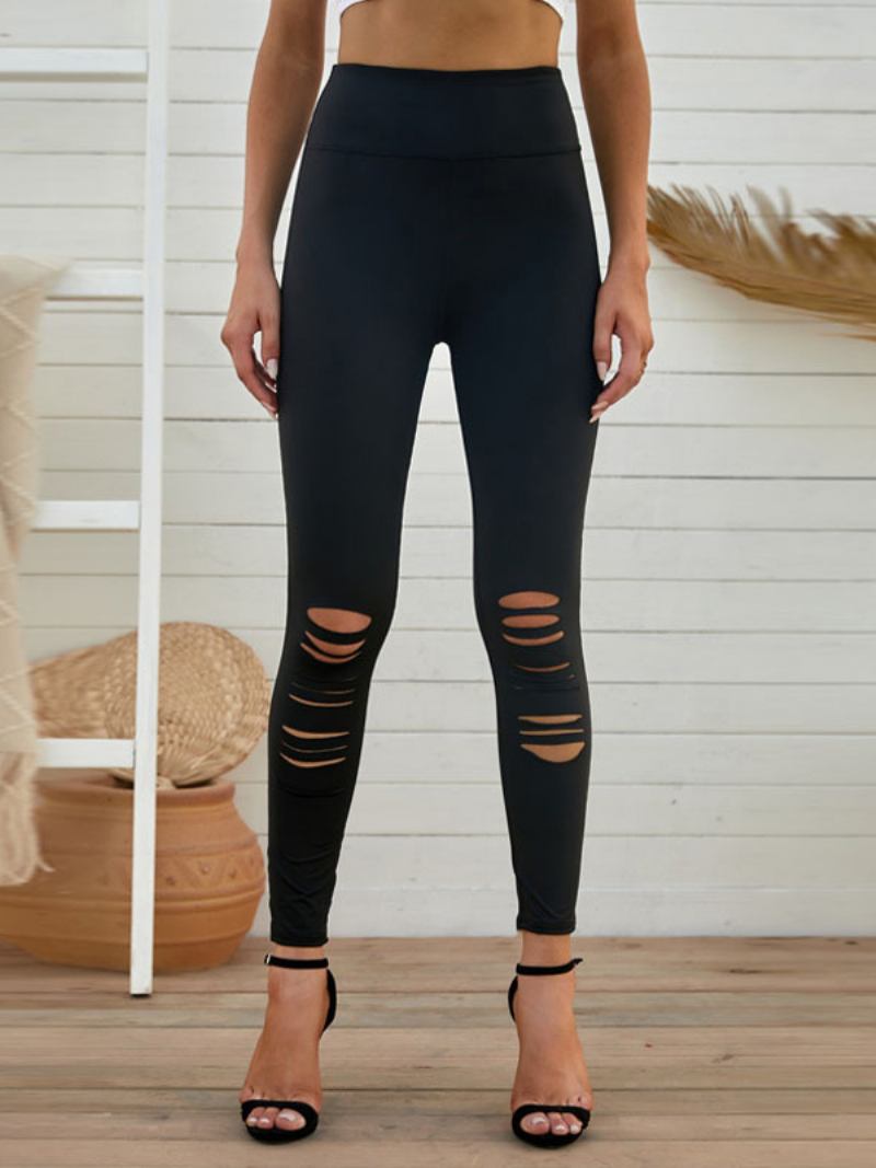 Calça Skinny Feminina Recorte Cintura Alta Casual Em Cor Sólida