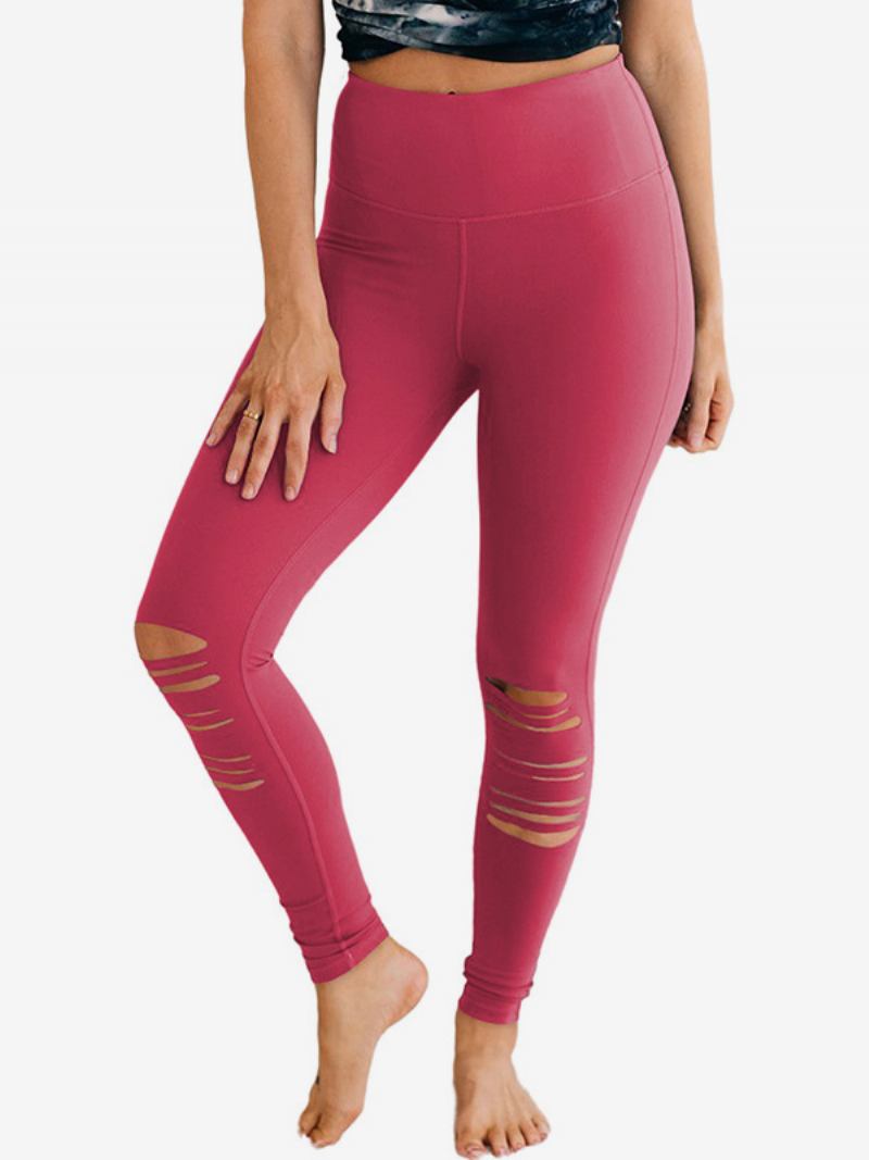 Calça Skinny Feminina Recorte Cintura Alta Casual Em Cor Sólida - Vermelho