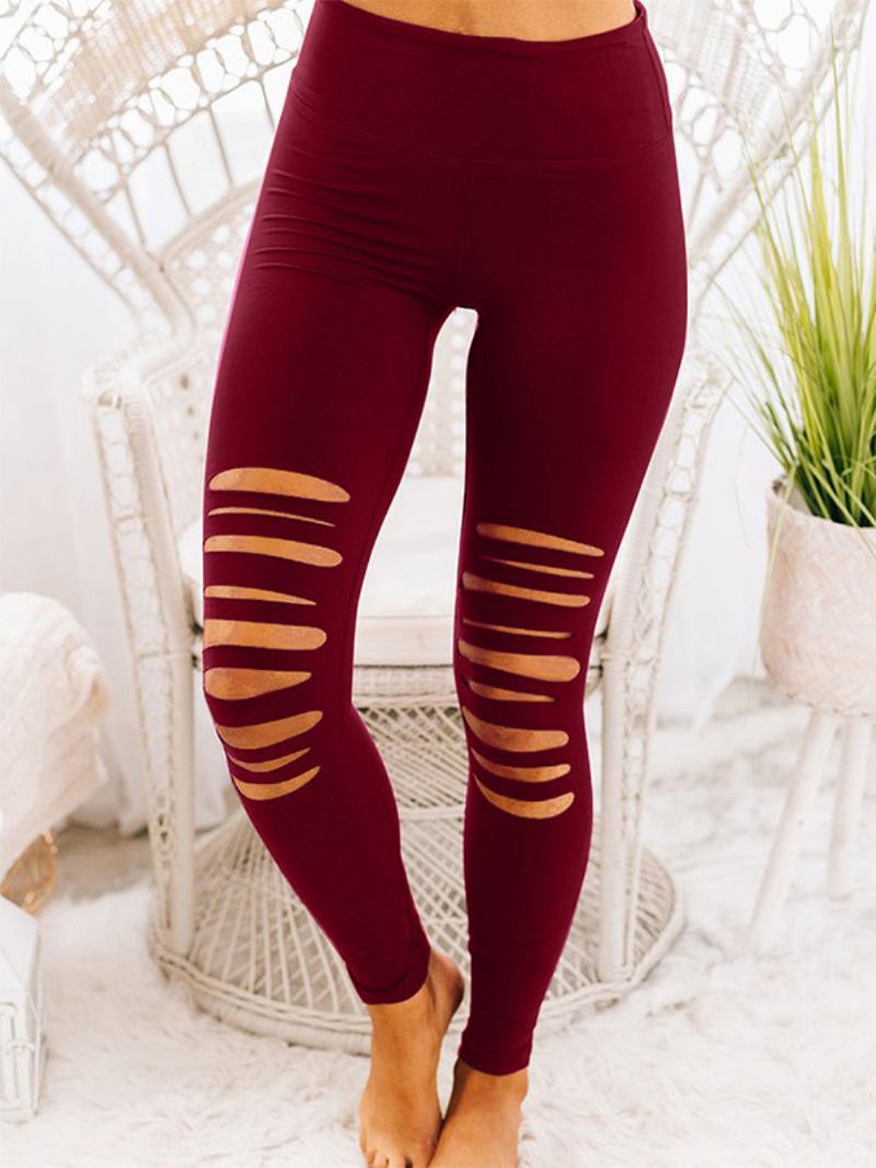 Calça Skinny Feminina Recorte Cintura Alta Casual Em Cor Sólida - Borgonha