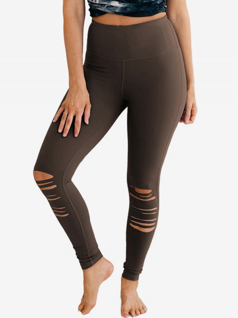 Calça Skinny Feminina Recorte Cintura Alta Casual Em Cor Sólida - Castanho Café