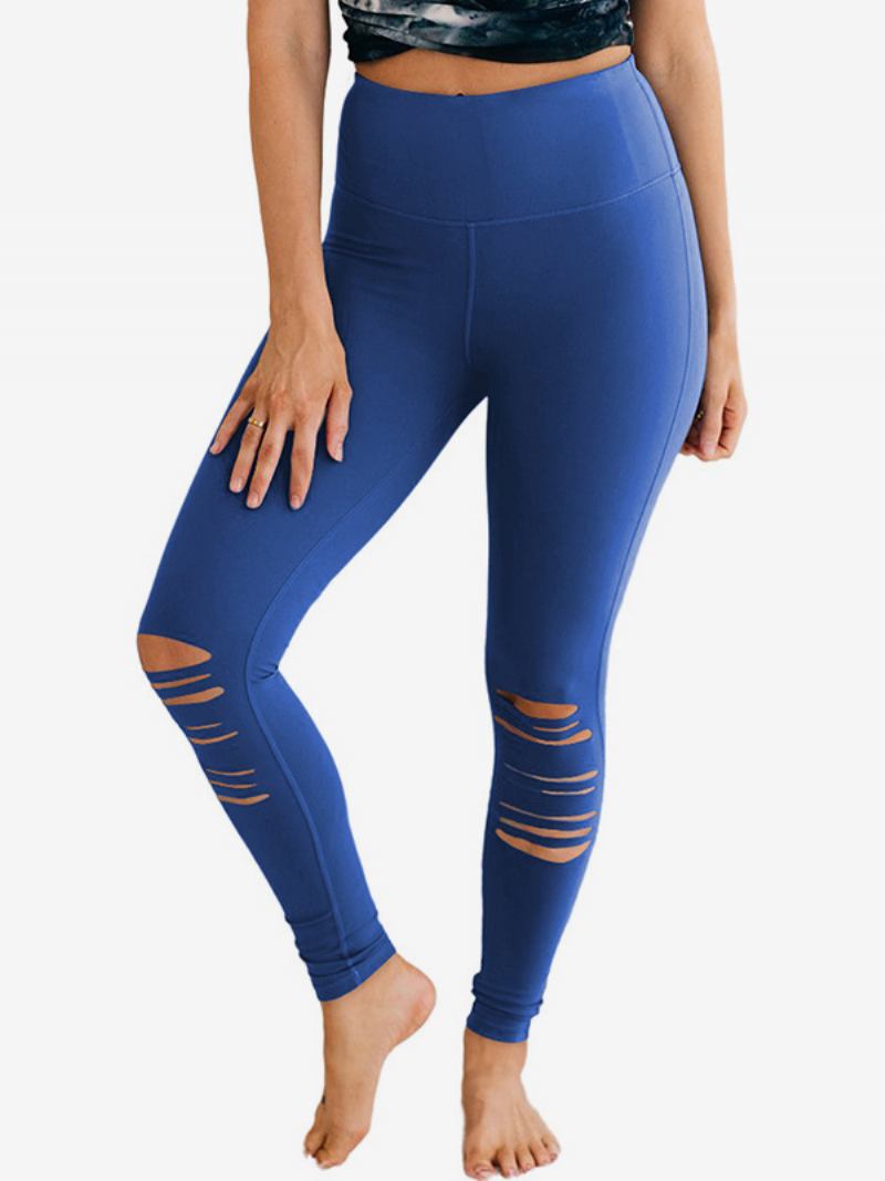 Calça Skinny Feminina Recorte Cintura Alta Casual Em Cor Sólida - Azul