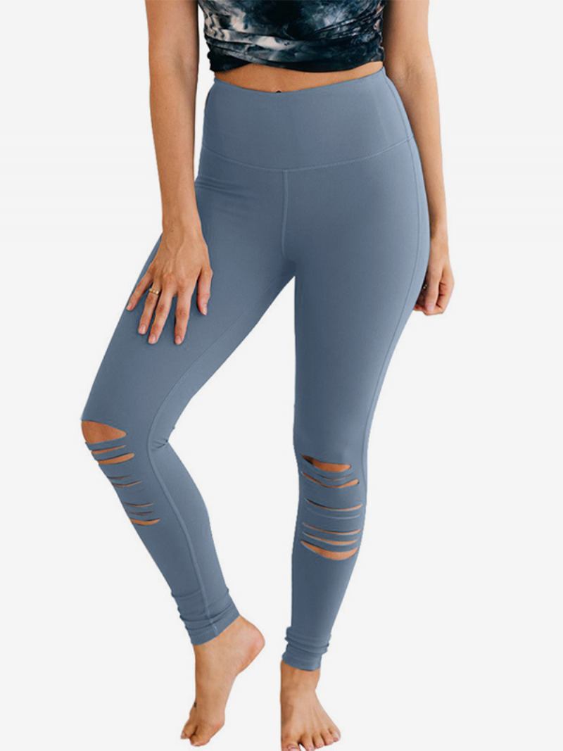 Calça Skinny Feminina Recorte Cintura Alta Casual Em Cor Sólida - Azul Céu Claro