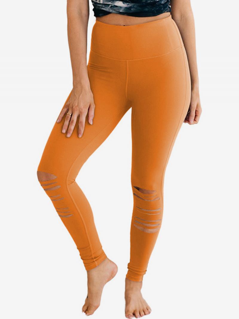 Calça Skinny Feminina Recorte Cintura Alta Casual Em Cor Sólida - Laranja