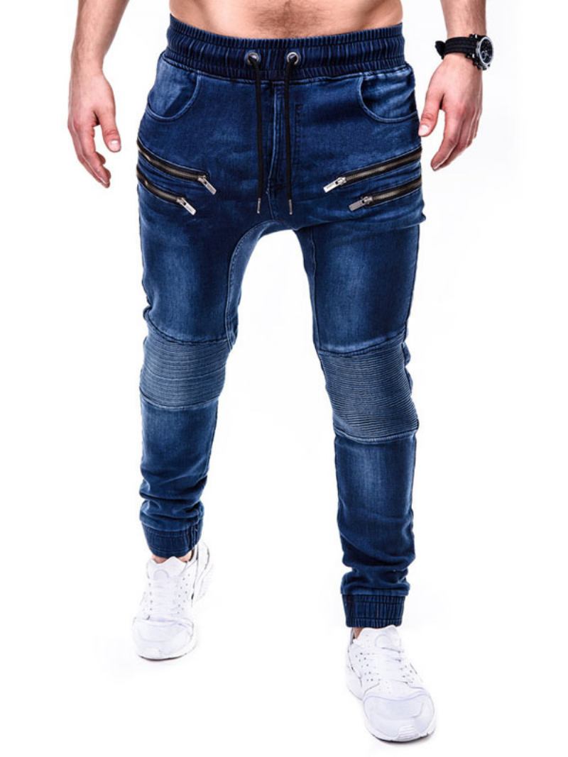 Calça Jeans Masculina Chique Desgastada Com Design Antigo Skinny Azul