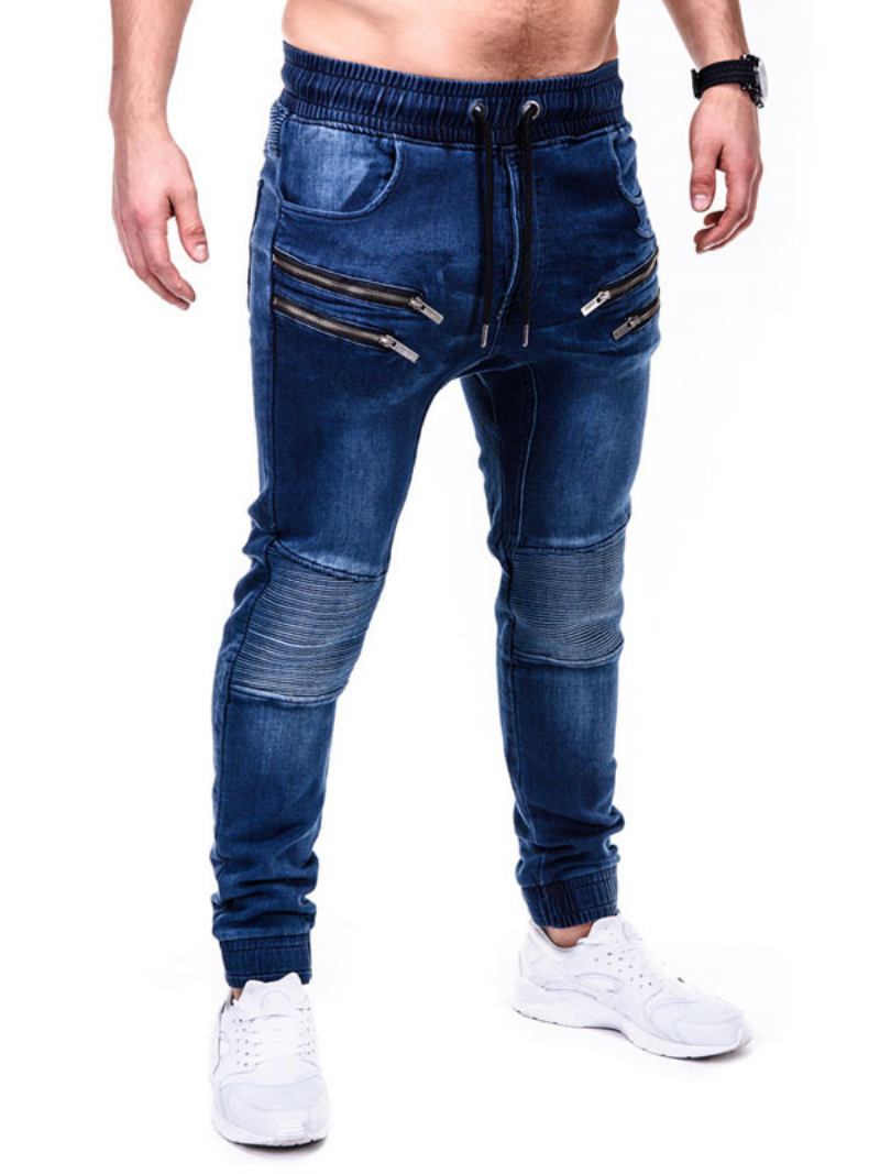 Calça Jeans Masculina Chique Desgastada Com Design Antigo Skinny Azul - Azul