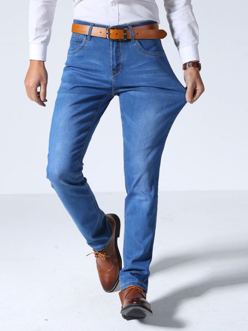 Calça Jeans Masculina Chique Desgastada Com Design Antigo Skinny Azul Celeste