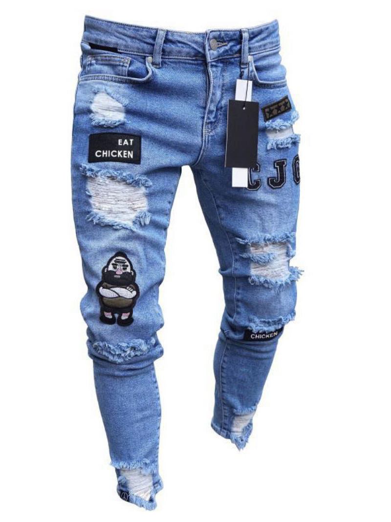 Calça Jeans Masculina Moda Chique Angustiado Design Antigo Skinny Branco Preto - Azul Céu Claro