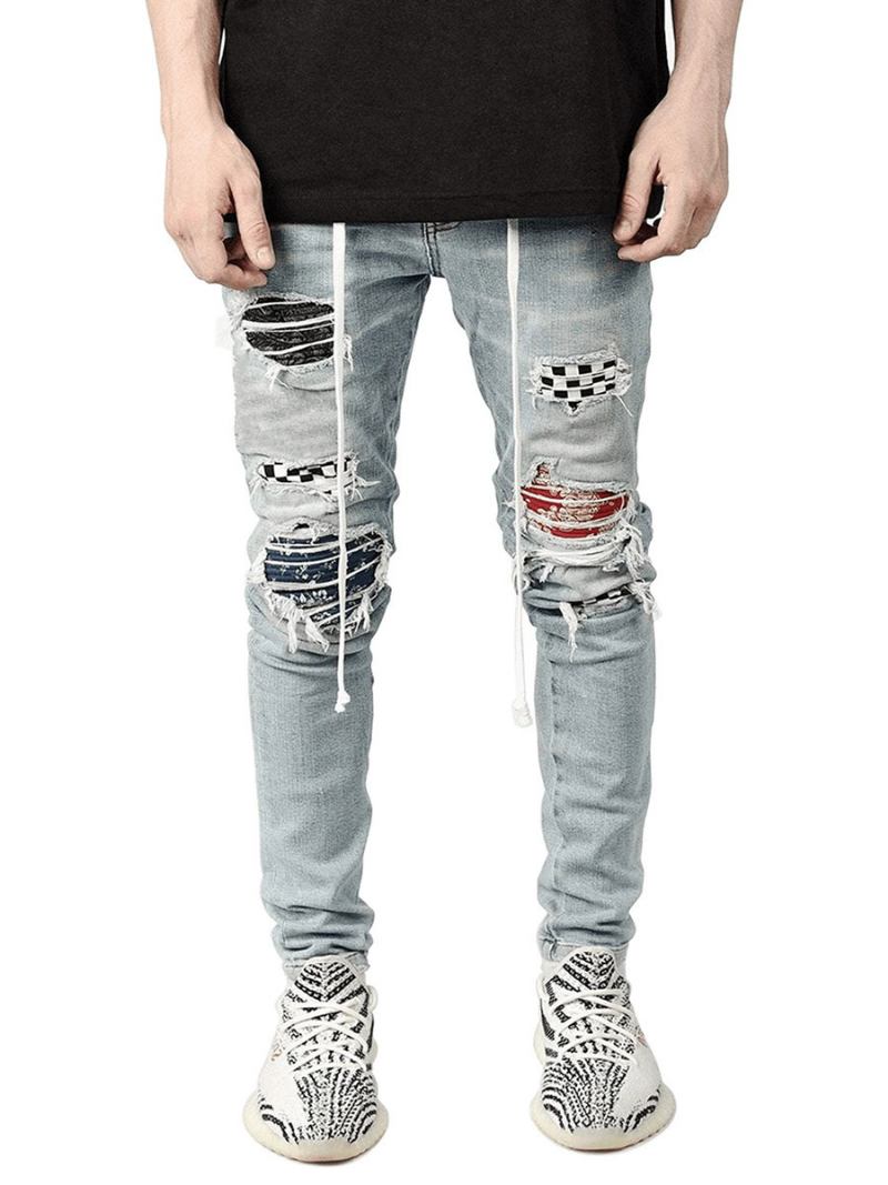 Calça Jeans Masculina Moda Chique Angustiado Design Antigo Skinny Light Sky Azul Preto