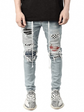 Calça Jeans Masculina Moda Chique Angustiado Design Antigo Skinny Light Sky Azul Preto