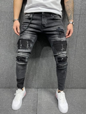 Calça Jeans Masculina Moda Chique Angustiado Design Antigo Skinny Preto