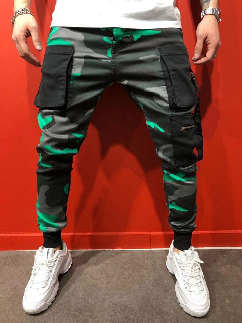 Calça Masculina Casual Camuflada Amarela - Verde