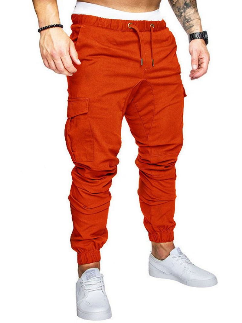 Calça Masculina Casual Cintura Natural Reta Cargo Branca - Vermelho