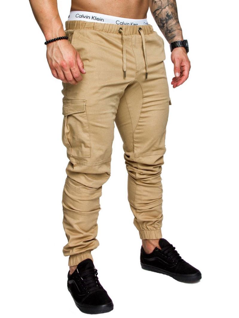 Calça Masculina Casual Cintura Natural Reta Cargo Branca - Cáqui