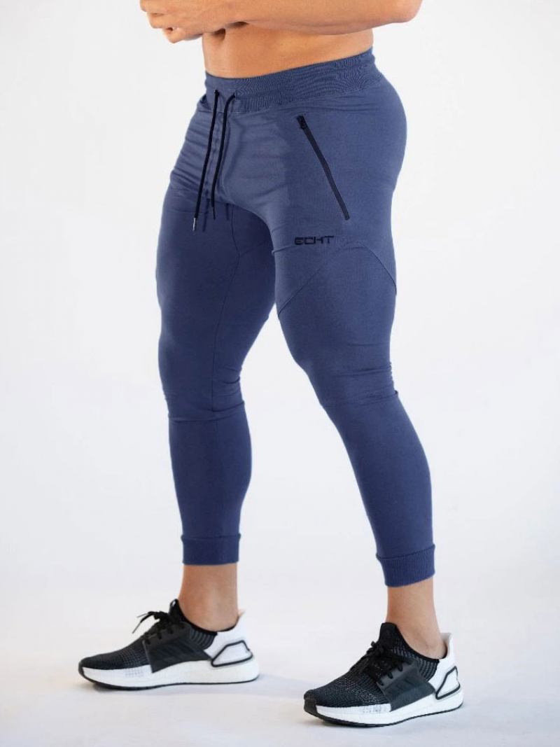 Calça Masculina Casual Com Estampa Palavras Cônicas Moletom Cinza - Marinho Escuro