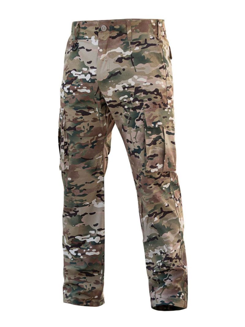 Calças Masculinas Casuais Irregulares Camufladas Cintura Natural Ajuste Cônico Caçador Verde - Camuflagem