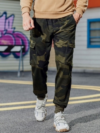 Calças Para Homens Casual Oversized Camuflagem Cintura Elevada Cônico Fit Masculinas