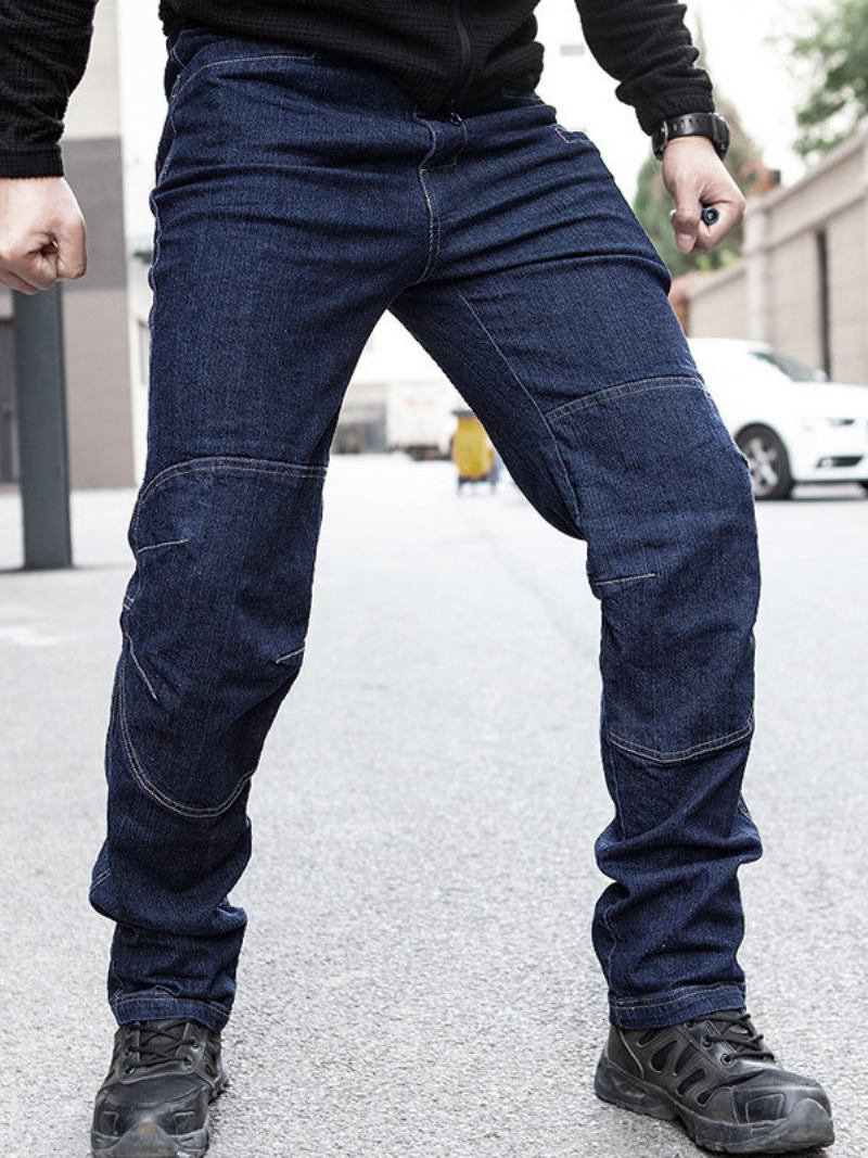 Jeans Masculinos Para Homens Casual Zíper Reto Azul Profundo - Azul Profundo