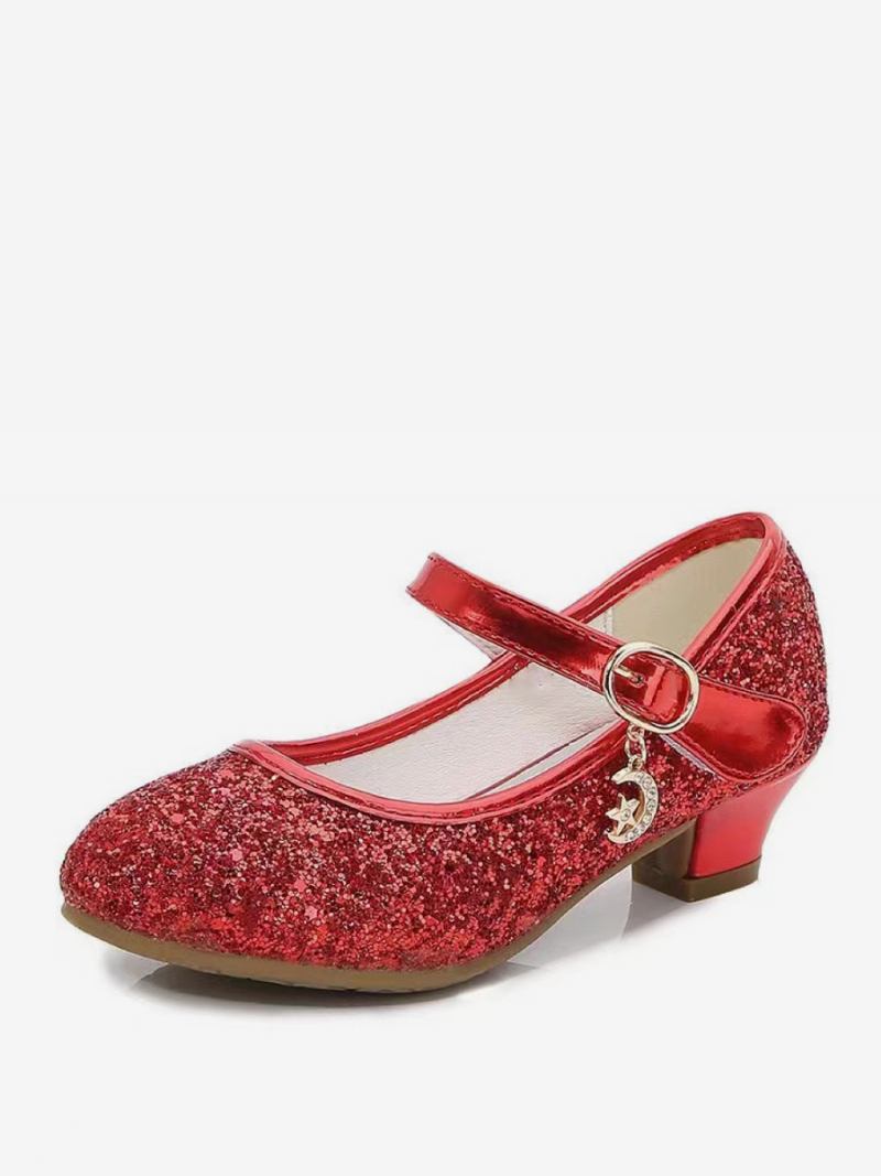 Florista Sapatos Ouro Lantejoulas Pano Strass Festa Para Crianças - Vermelho