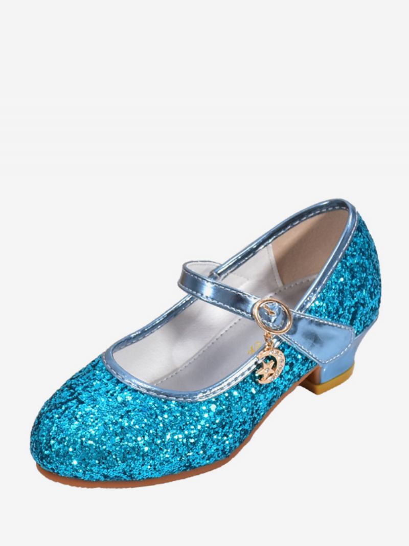 Florista Sapatos Ouro Lantejoulas Pano Strass Festa Para Crianças - Azul Céu Claro